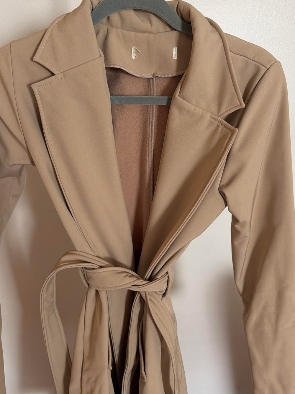 Beige Wrap Trench Coat - Women's Belted Jacket
